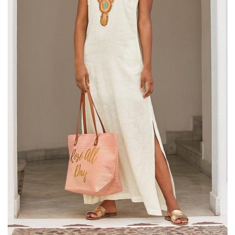 Boston Proper Sleeveless 100% Linen Off-White Beaded Embellished Maxi XS NWT - Picture 6 of 8